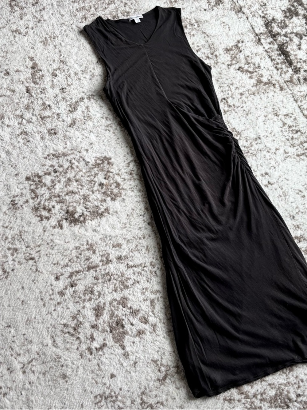James Perse Draped 100% Cotton Sleeveless V-Neck Ruched Dark Grey Maxi Dress - Picture 5 of 7